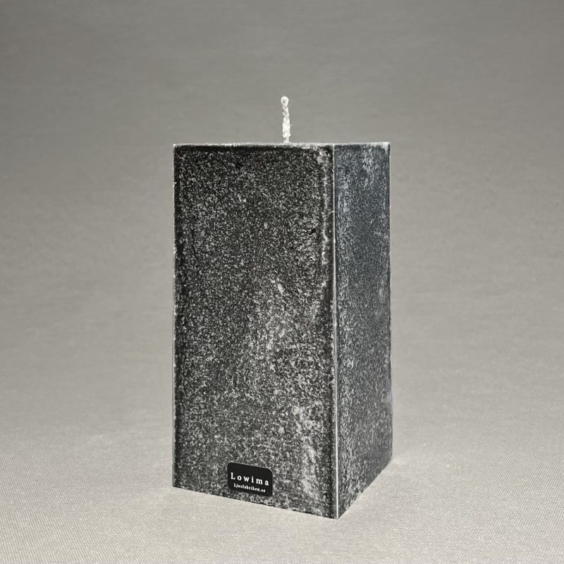 Blockljus stearinljus fykantigt marmorerat svart scit ljusfabriken lowima